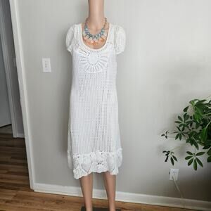 INC White Crochet Knit BOHO Dress Size XL